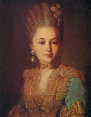 Fedor Rokotov Portrait of an Unknown Woman in a Blue Dress with Yellow Trimmings